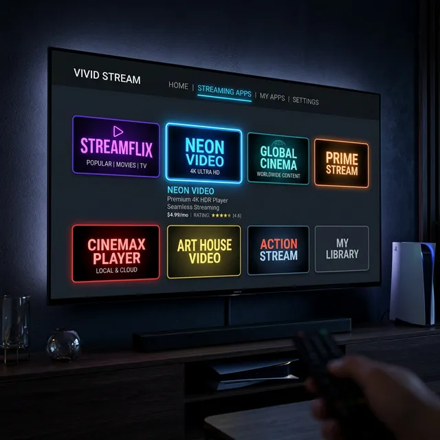 IPTV apps em Smart TV numa sala de estar moderna