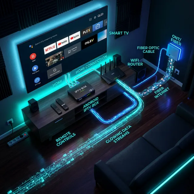 Guia de instalação IPTV — TV, box Android, comando e router