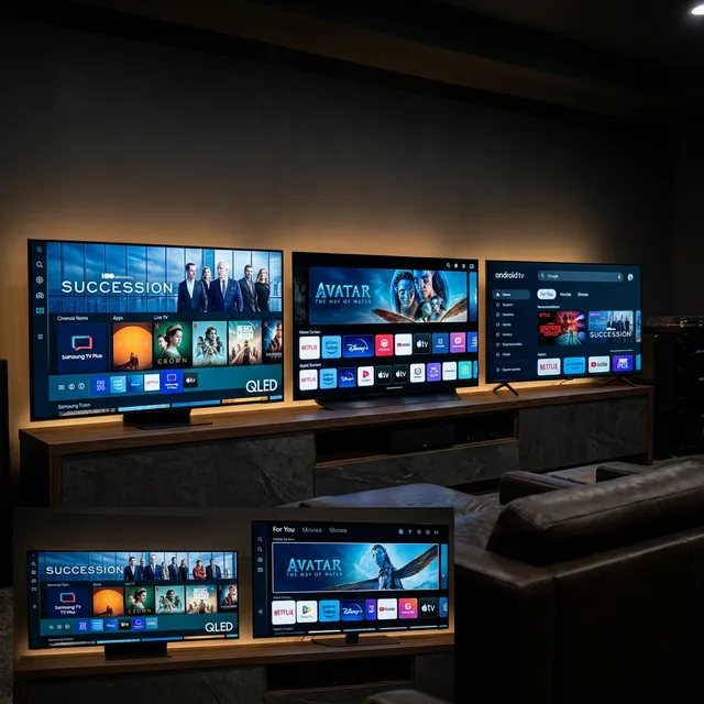 Diferentes Smart TVs com IPTV - Samsung, LG, Android TV e Fire TV